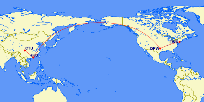 CTU-HKG-DFW-EWR