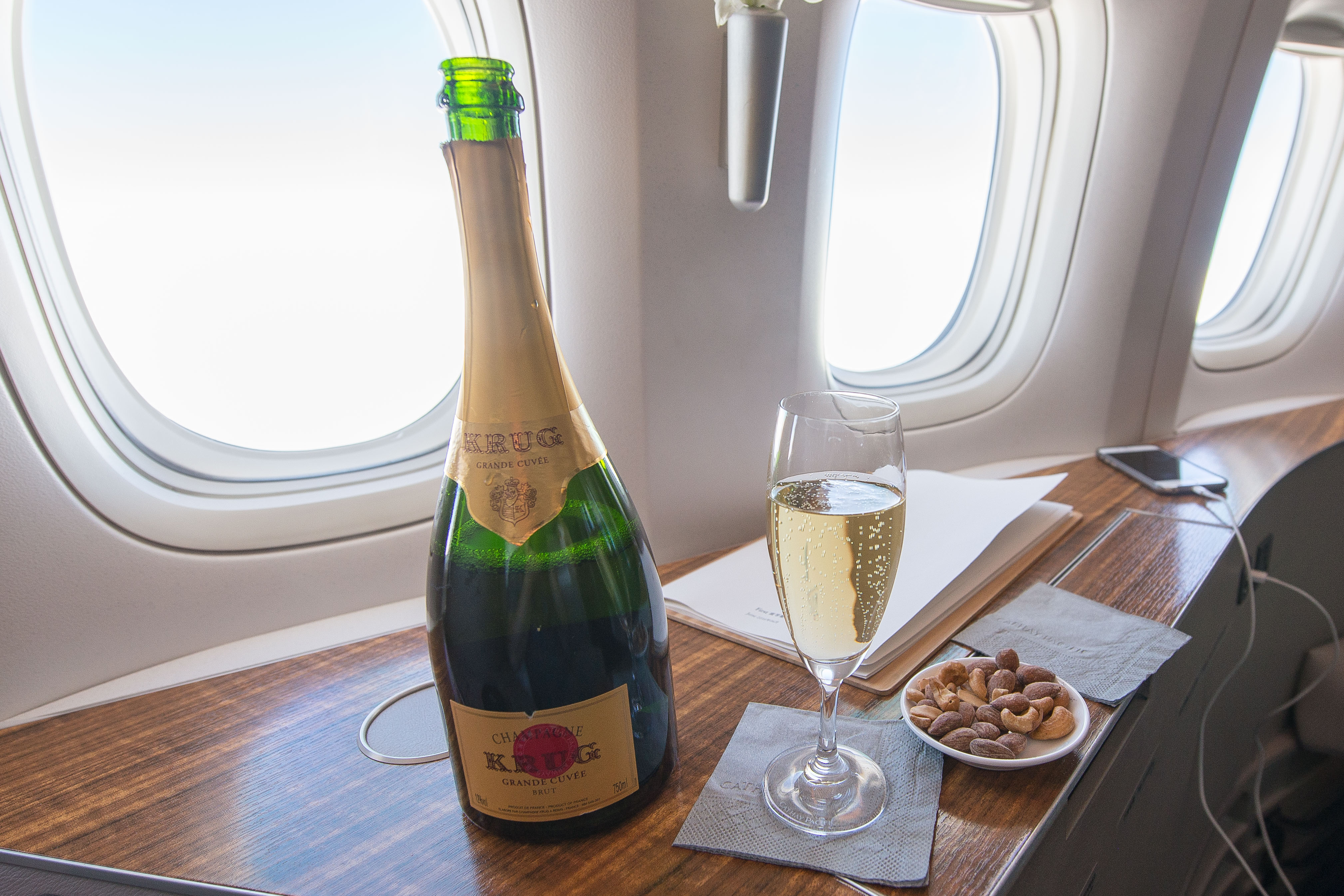 Cathay Pacific 77W First Class Krug Champagne