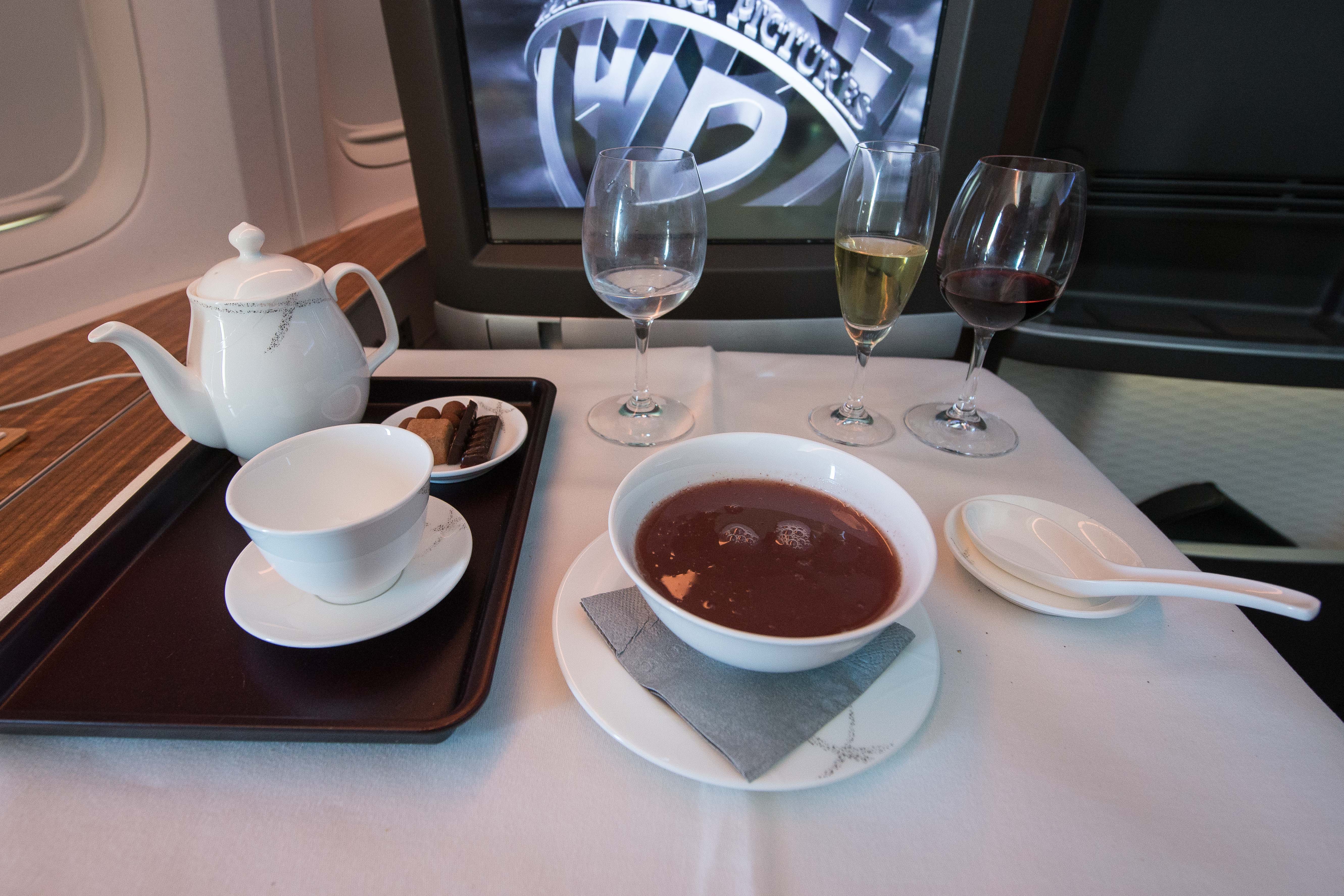 Cathay Pacific 77W First Class Red Bean Soup
