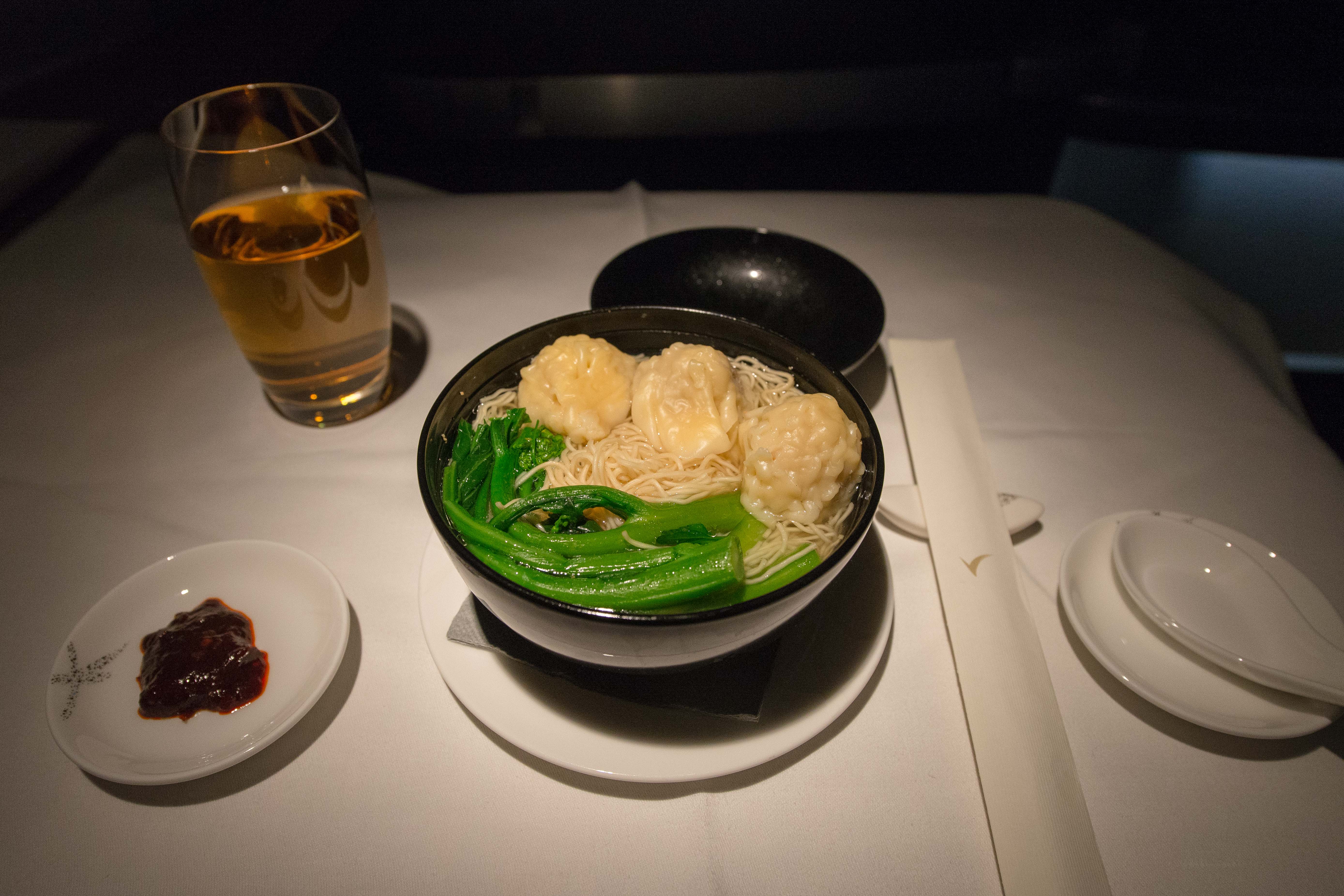 Cathay Pacific 77W First Class Wonton Noodle Soup