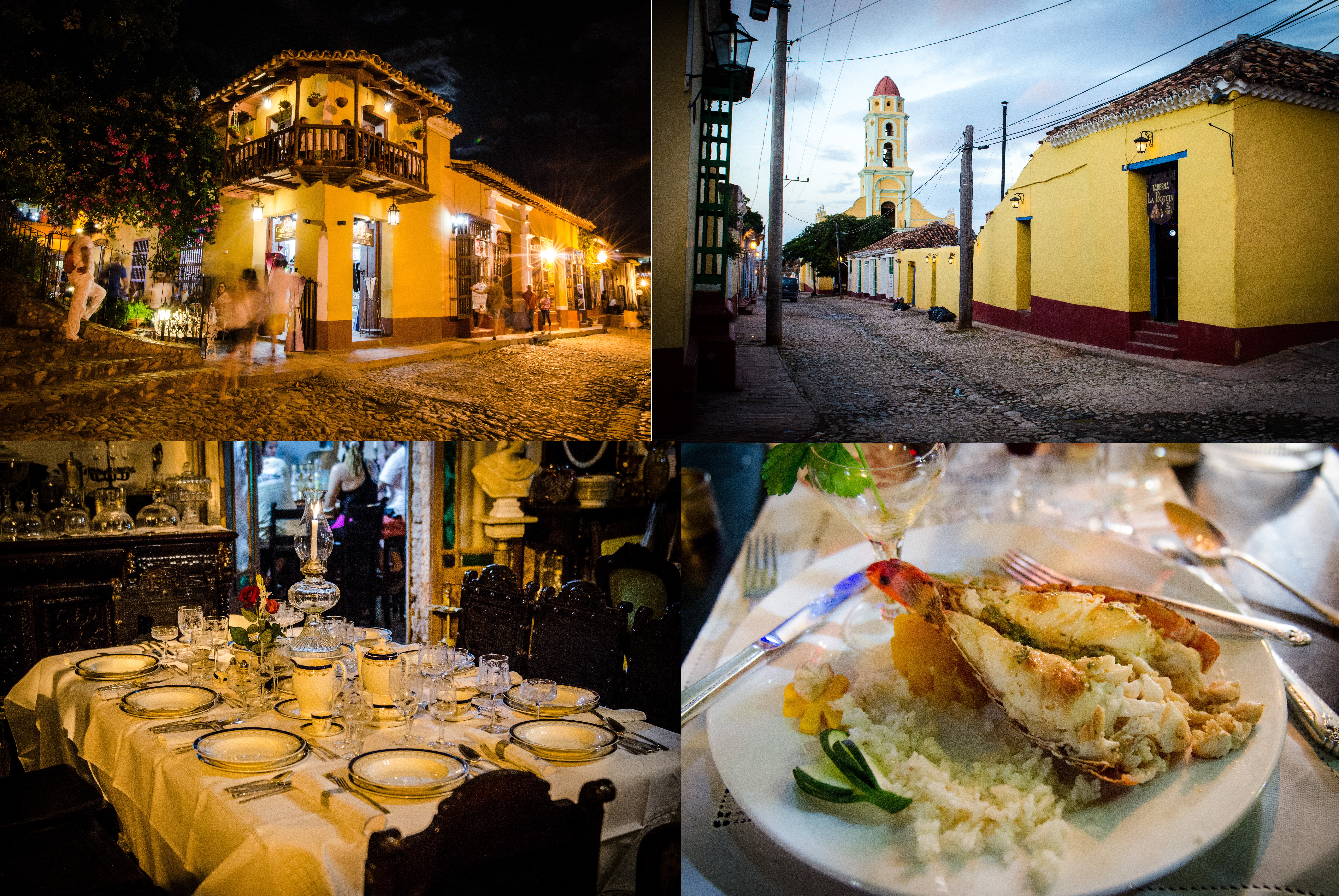 時光彷彿凝固了一般，Trinidad仍然保持了17世紀的米黃色建築和坑窪石板路。當夜幕降臨，這裡便是音樂的天堂。大家在城鎮中心的廣場上唱歌跳舞。10刀一盤的龍蝦配上mojito，微醺得讓你誤以為上了天堂。