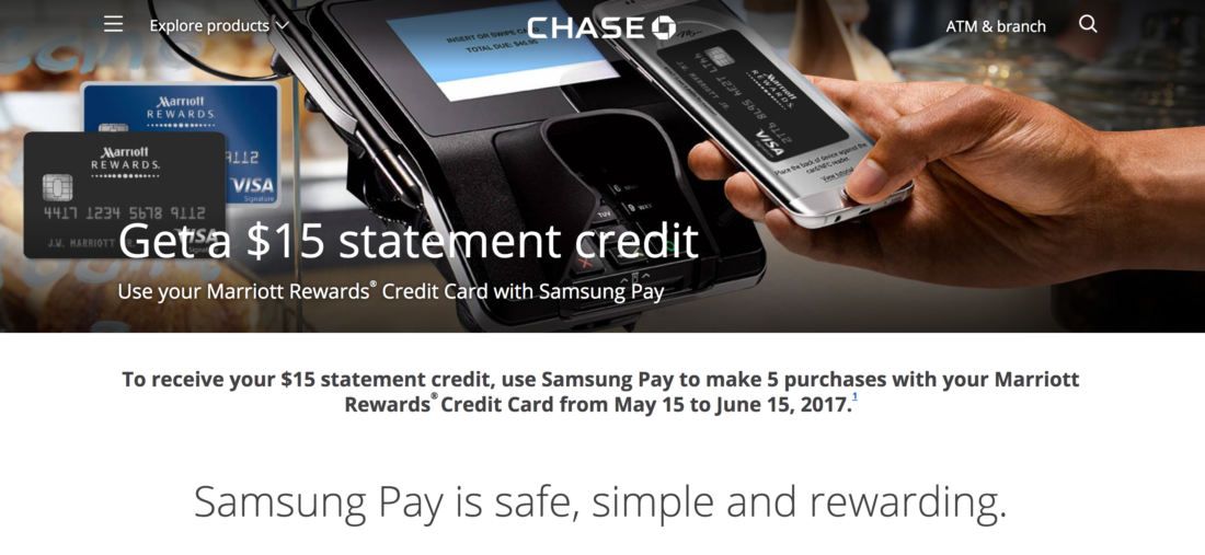 Chase Marriott: Get $15 by Using Samsung Pay - US Credit Card Guide