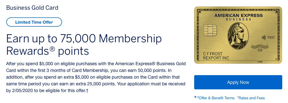 Amex Business Gold 商业 信用卡 2019 11 更新 75k 开卡奖励