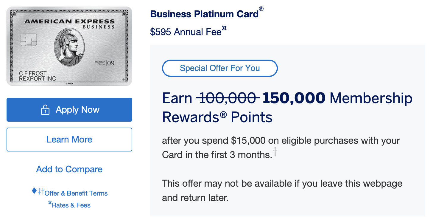 Amex Business Platinum 150k Offer