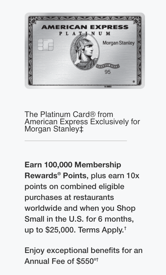 Amex platinum card for morgan stanley review 2021 7 update 100k 10x